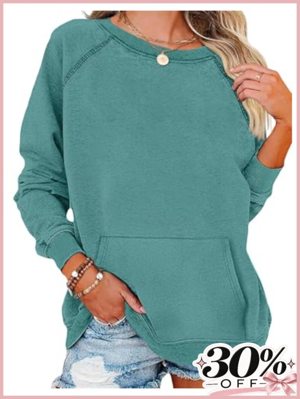 Womens Crewneck Sweatshirt Pullover Pocket Long Sleeve Relaxed Fit Casual